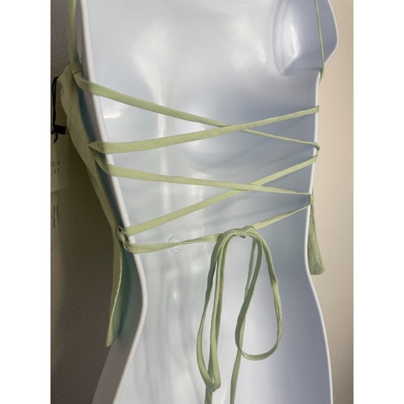 Zara XS Flowy Crop Top Mint Green Strappy Lace Up Back Square Neck New - Picture 11 of 16